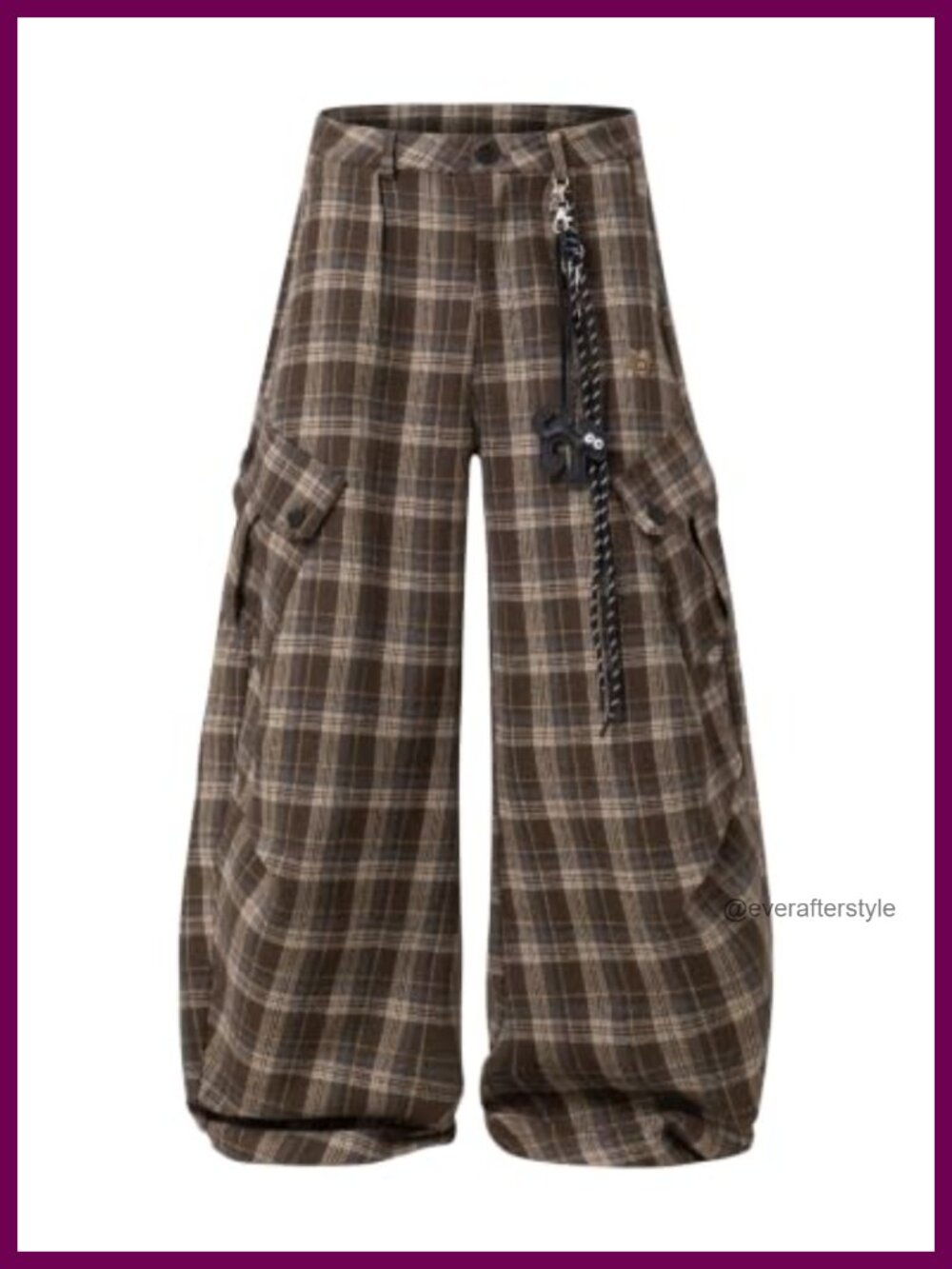 Aelfric Eden Plaid Cargo Pants Wide Leg Baggy Barrel Trousers with Chain